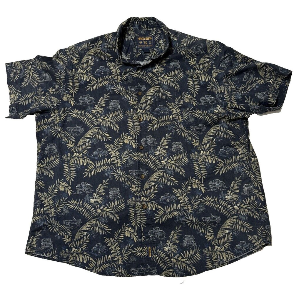 Woolrich Mens 2X-Large Button Up Shirt Short Sleeve Hawaiian Floral Leaves